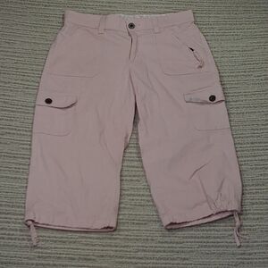 ​LEE CARGO CAPRI PANTS WOMEN SIZE 6 PINK DRAWSTRING COTTON SPANDEX ADJUSTABLE...